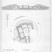 Plan and section through Bookan chambered cairn. Drawn by H Dryden 1879 from measurements by G Petrie 1869.
Titled: 'Barrow at Quarry of Boocan, Sandwick, Orkney'.