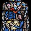 Detail of stained glass window desinged by Sax Shaw, Restalrig Parish Church, Edinburgh.