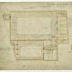 Plan of Bath Level at public baths, Infirmary Street, Edinburgh.
u.s.   Dated "City Chambers  February 1886"
Plan referred to in offer of 1 & 2 March 1886 signed by mason, Geo Gilroy & Co; joiner, Brunnie S Scott; plumber, Morrison & Hume; plasterer, John Ross; slater, T Lamb & Sons; engineers, Mackenzie & Moncur, A Bell & Son. The black scale on the left hand side is in inches.