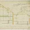 Sections through roofs of public baths, Infirmary Street, Edinburgh. 
u.s.   Dated "City Chambers  February 1886"
Plan referred to in offer of 1 & 2 March 1886 signed by mason, Geo Gilroy & Co; joiner, Brunnie S Scott; plumber, Morrison & Hume; plasterer, John Ross; slater, T Lamb & Sons; engineers, Mackenzie & Moncur, A Bell & Son. The black scale on the right hand side is in inches.