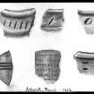 Scanned image of a drawing of assorted pottery sherds; entitled: 'Ackergill Mound, 1902'.
