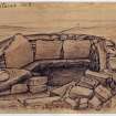 Watercolour of a stone-built chamber; entitled: 'Kirkstones No. 3'; and dated 1916.