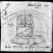 Scanned image of pencil drawing of burial cist,with annotated measurements.