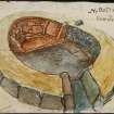 Scanned image of drawing of a stone-built chamber, entitled: 'Nybster Cremation'.