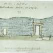 Scanned image of elevation scale drawing of broch wall. Annotated 'Elevation of east wall Ballacharn Broch, Watten. 1905'.