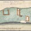Scanned image of elevation scale drawing of broch wall. Annotated 'Ballacharn Broch, Watten. 1905. Elevation of South Wall'. Ink and wash.