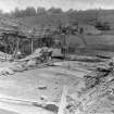 View showing construction work at site of weirs, Stonebyres hydroelectric power station.
