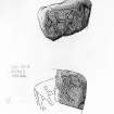 Drawing of Burghead bull stones no 2 and no 4