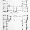 Scanned image of drawing showing plans of the Ground and first floors, taken from 'Vitruvius Scoticus', plate 105 by William Adam