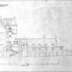 Scanned image of drawing showing elevation and section of W side of courtyard.