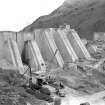 View looking on downstream south face of Loch Sloy dam, Loch Sloy Project, Contract 22 in 1949.