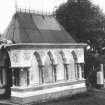 Edinburgh, Warriston Road, Warriston Cemetery.
View of the Robertson memorial, also known as the 'Tomb of the Red Lady' in memory of Mary Ann Robertson (died 1858).