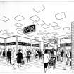 Drawing of Cumbernauld Town Centre, by Michael Evans.