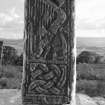Detail of 'harpist' panel and of interlace on N side of shaft of the Dupplin Cross.