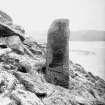Pabbay
Photograph of Pictish symbol stone.
Copy of original historic photograph mounted on card. Annotated by Erskine Beveridge 'Pabbay, Barra'.
