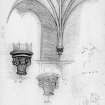 Drawing of vaulting in tower with details of capitals etc.