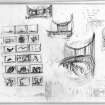 Sketchbook containing notes and sketch designs for projects including the Landmark Visitor Centre.
Scanned image of E 37106.