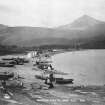 Historic photographic view of Brodick Bay with bathing huts.