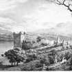 Urquhart Castle. Scanned image of engraving showing general view.