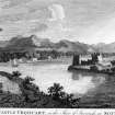 Scanned image of engraving showing view of Urquhart Castle
Titled: 'View of CASTLE URQHUART, in the Shire of Inverness, in SCOTLAND.'