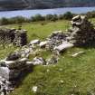 S farmstead. N end of barn (BL00 104) showing remains of loft doorway. View from N.