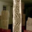 View of vine-scroll on edge of the Drosten Stone Pictish cross-slab (St Vigeans no.1).
