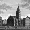 Scanned image of engraving showing general view.
Insc. "McIntyre Sculpsit.    A View of the Tron Church and Hunters Square &c. from the North East"
