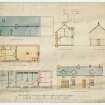 Craig Lodge, stable offices.
Scanned image of drawing showing roof, upper floor and ground floor plans; section and end and front elevations.