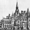 Scanned image of illustration from 'The Builder' showing the view from the South West, insc. 'Fettes College (the late Mr David Bryce).'