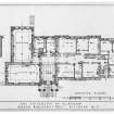 Drawing showing annotated plan of ground floor.
Titled: 'Ground floor  The University of Glasgow.  Queen Margaret Hall: Hillhead: W2.  As at November, 1950'. Signed: 'Alexander Wright FRIBA 110 Blythswood Street Glasgow C2.'
