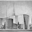 Perspective view of Coventry Cathedral by Basil Spence.