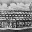 Perspective view of conservatory. Photographic copy of an illustration in MacKenzie & Moncur's Catalogue of Horticultural Buildings, 1907, p.90.