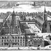 Scanned image of engraving showing elevated general view.
Insc: 'The Colledge of Glasgow' from Theatrum Scotiae by John Slezer.