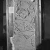 View of face of Clynekirkton no.2 Pictish symbol stone in Dunrobin Museum.