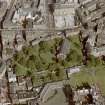Edinburgh, oblique aerial view, taken from the W, centred on Candlemaker Row, Greyfriars Church and burial-ground.