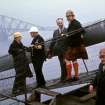 King Olaf of Norway with members of the Forth Road Bridge Board descending from the South Main Tower man/material hoist.
Copy of original 35mm colour transparency
Survey of Private Collection