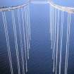 Long suspender ropes hung from  upstream and downstream cables in main span. View north from South Main Tower.
Copy of original 35mm colour transparency
Survey of Private Collection