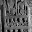 Interior.
Scanned image of general view of tomb slab with couple, their sons and daughters, and a skeleton and hourglass.