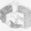 Drawing of the upper portion of the reverse of the Nigg cross-slab.
From C Petley (1857), 'A short account of some carved stones in Ross-shire', Archaeologica Scotica, 4.
