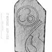 Pictish symbol stone at Balneilean. 
From J Stuart, The Sculptured Stones of Scotland, vol. ii, plate civ.
Digital copy of detail of D 8768.