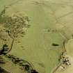 Oblique aerial view of Lynardoch centred on the remains of farmsteads surrounded by cultivation remains, taken from the SE.