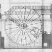 Scanned image of photographic copy of technical drawing of water wheel.
