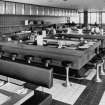 Glasgow Airport, Abbotsinch.
Photographic view of interior showing cafeteria.
Labelled:  'General view of buffet'.
Stamped on verso:  'A.L. Hunter Photography 18 Great Stuart Street Edinburgh, 3. CALedonian 3019'.
