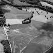 Oblique aerial view centred on the cropmarks of the enclosure and possible ring ditch at Haughs of Ashogle, looking to the SSW.