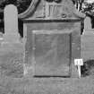 Digital copy of photograph of headstone, displaying a wright's tools, and commemorating Janet and Ann Lanis.  Dated 1737.  
Survey no. 46
