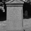 Digital copy of photograph of headstone commemorating William Scott, d.1875,  his children, Margaret, d.1845, Marion, d.1848, Thomas, d.1862, Charles, d.1868, his wife Isabella Oliver, d.1894, Peter, their son, d.1921 and their daughter Isabella, d.1927.
Survey no. 85
