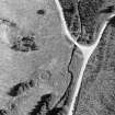 Oblique aerial view centred on the remains of the henge at Wormy Hillock, looking to the SE.