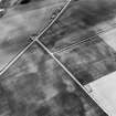 Oblique aerial view centred on the cropmarks of the roundhouses and ring ditches of the unenclosed settlement at Newbigging, looking to the SW.