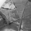 Oblique aerial view centred on the cropmarks of the unenclosed settlement, ring ditches, souterrain, pit alignment, rig and linear features at Arrat's Mill, looking to the W.