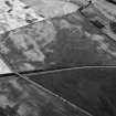 Oblique aerial view centred on the cropmarks of the unenclosed settlement, ring ditches, enclosures, rig and pits at Inverkeilor and Ironshill, looking to the E.